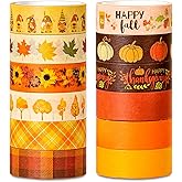 Whaline 12 Rolls Fall Washi Tape Thanksgiving Autumn Maple Leaves Pumpkin Gnome Masking Washi Tape 15mm Thanksgiving Harvest 
