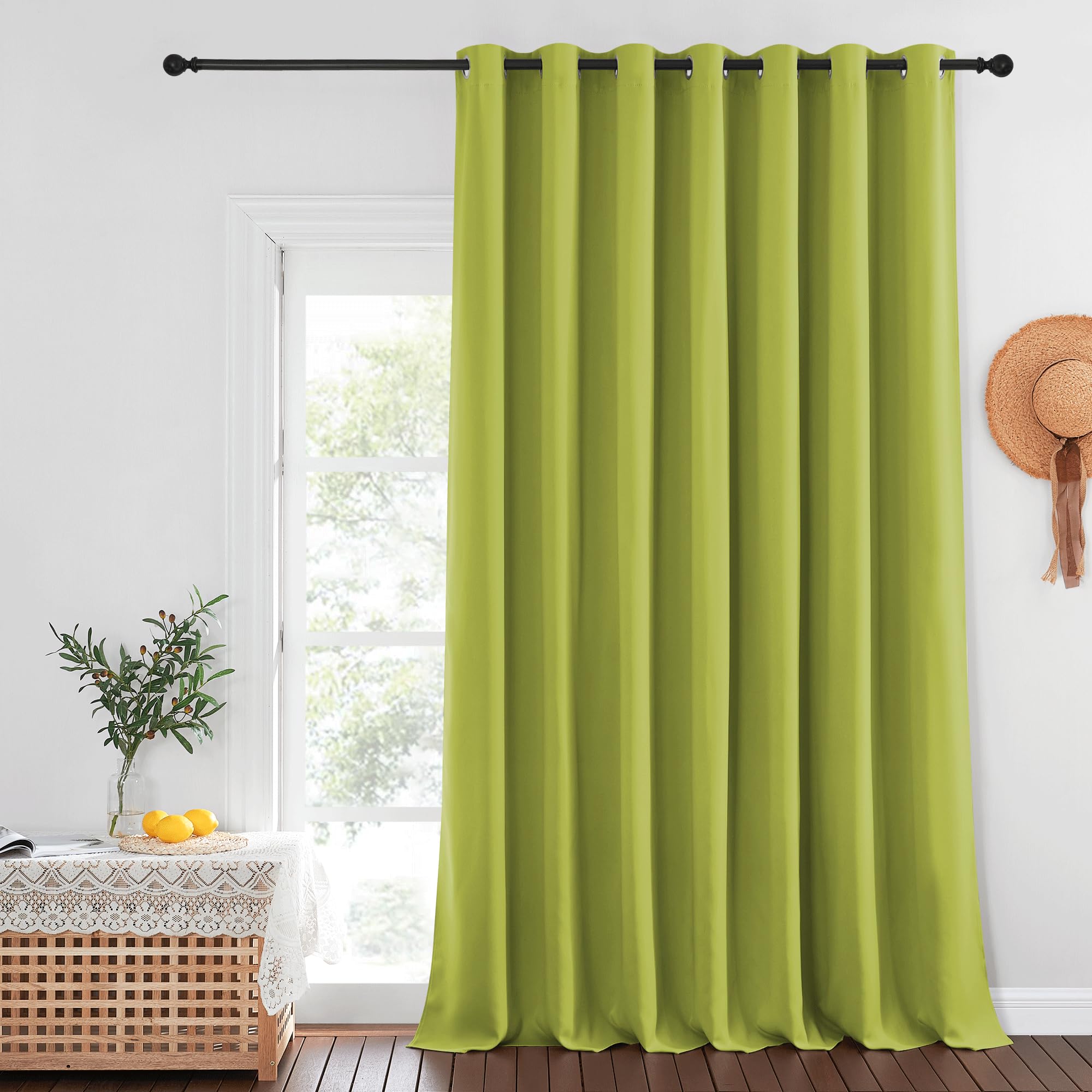NICETOWN Blackout Patio Curtains 100 x 144 Inches Long for Sliding Door Extral Wide Blackout Curtain Panels Thermal Insulated Room Divider - Grommet Top, 100" W x 144" L, 1 Panel, Fresh Green Image