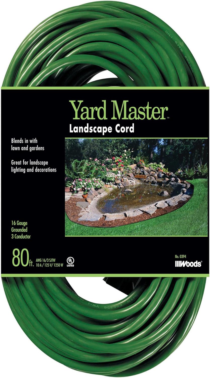 Woods 990394 Landscape and Patio Extension Cord, 16/3 SJTW Light Duty, Green 80', 80-Foot - - 