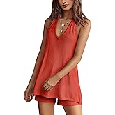 Panadila Womens Summer Two Piece Sets Beach Vacation Outfits Halter Neck Tank Top and Shorts Set Knit Lounge Clothes