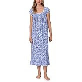 Lanz of Salzburg Women's 100% Cotton Sleeveless Nightgown, Jersey Knit, Ruffle Hem, Pintuck Neckline, Button-Front