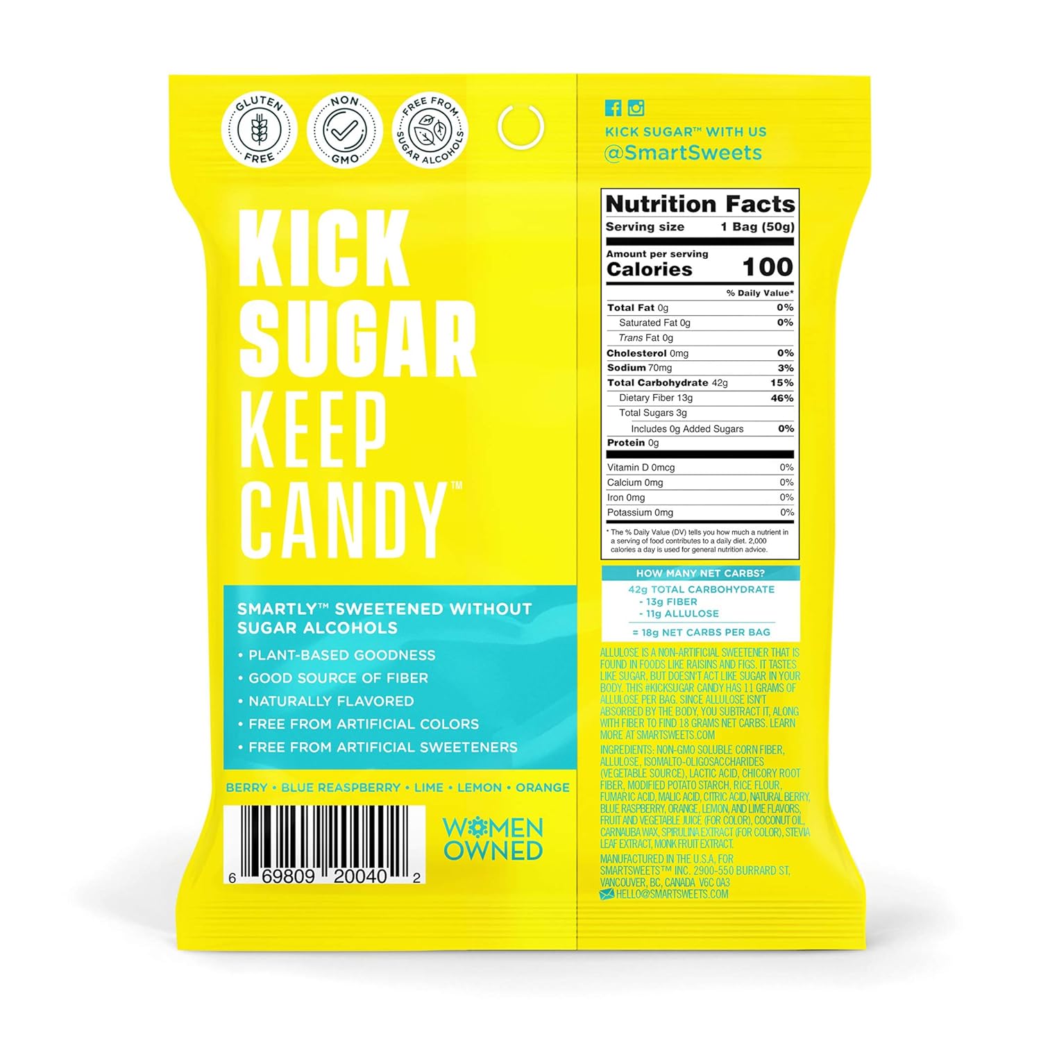 SmartSweets Sour Blast Buddies, Candy with Low Sugar (3g), Low Calorie, Plant-Based, Free From Sugar Alcohols, No Artificial Colors or Sweeteners, 1.8 oz. (Pack of 12) : Grocery & Gourmet Food