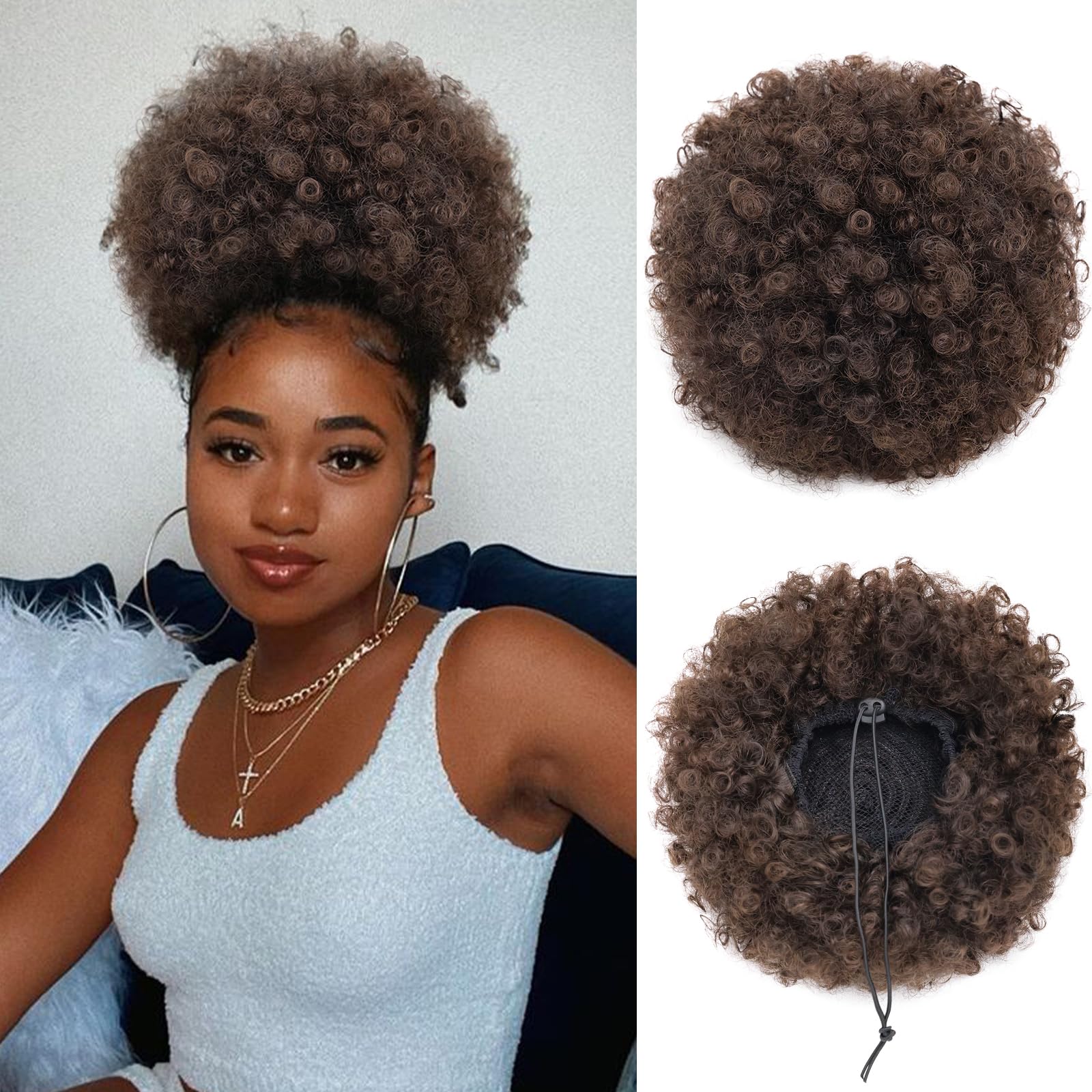 Photo 1 of AISI QUEENS Afro Puff Drawstring Ponytail for Black Women, Large Size Kinky Curly Afro Ponytail Synthetic Hair Puffs, Deep Brown Afro Bun Drawstring Ponytail for Women Girls(2-33#)