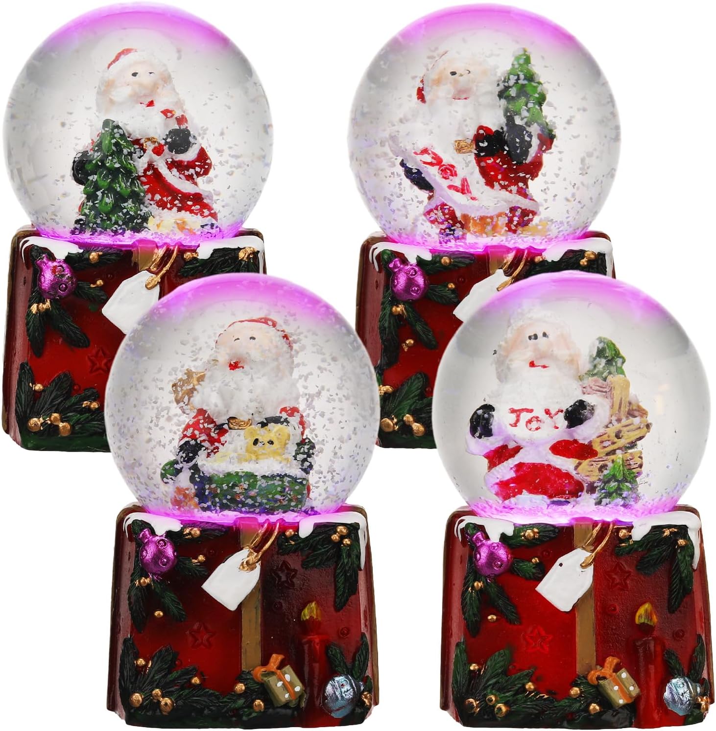 Snow Globes - Suclain 4 Pcs Christmas Snow Globes Santa Claus Christmas Tree Holiday Glitter Globe with LED Light for Kids Boys Girls Women Men Children Xmas Party Gifts Home Decorations (Gift Box)