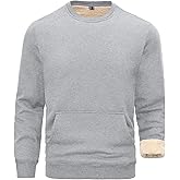 STICKON Mens Warm Sherpa Lined Sweatshirts Fleece Crewneck Sweater Winter Thermal Pullover with Kangaroo Pocket