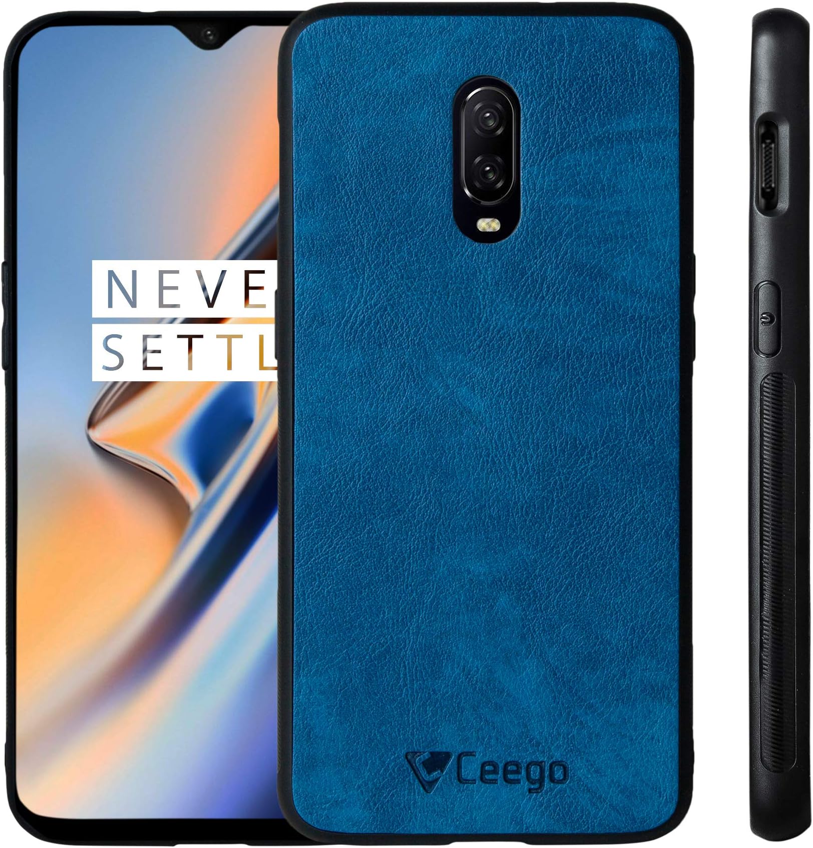 Ceego Back Cover for OnePlus 6T – Elita Ultra Slim Faux Leather Back Case for One Plus 6T [with Raised Edges] (Olympic Blue)