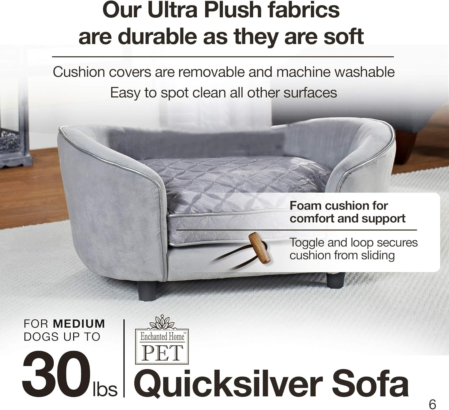 Enchanted Home Pet Quicksilver Pet Sofa Bed, 34 by 3 by 15.5-Inch, Silver : Pet Furniture : Pet Supplies