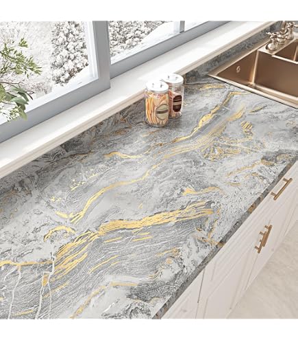 VaryFloral Beige Gold Grey Marble Contact Paper Peel And Stick Marble Wallpaper Removable Waterproof Cabinet Contact Paper For Countertops Marble Vinyl Wrap For Bathroom Kitchen Table 11.8"x118