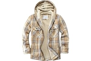 Veusna Men's Zip Up Flannel Shirt Jacket Fleece Lined Long Sleeve Plaid Coat Heavyweight Hoodie with Hood