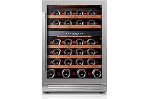 Ca'Lefort Wine Fridge & Cooler - 24 Inch 52 Bottle Wine Cooler Refrigerator, 40-65°F Dual Zone Wine Refrigerator Glass Door, 3 LED Built-in or Freestanding Fridge for Home/Bar/Kitchen (5.65 cu.ft)