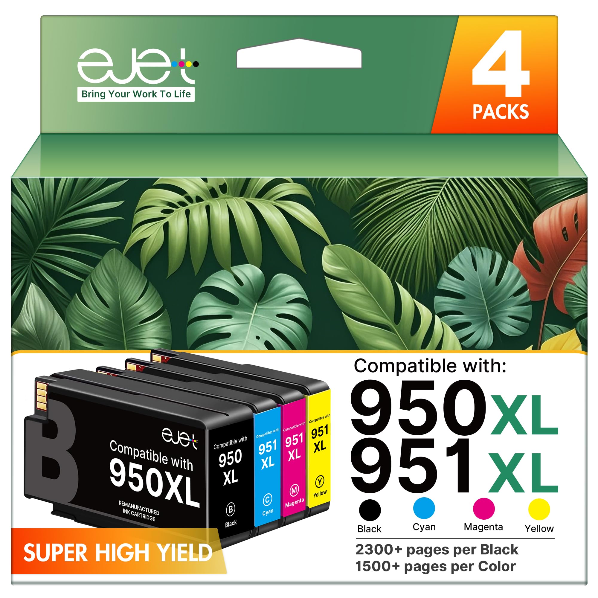 Photo 1 of ejet 950XL and 951XL Ink Cartridges Combo Pack Compatible for HP 950 951 Ink Cartridges Combo Pack Use for OfficeJet Pro 8600 8610 8615 8620 8625 8100 8630 8660 276DW 251DW, Black Cyan Magenta Yellow