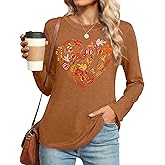 Halloween Long Sleeve for Women Pumpkin Graphic Shirts Fall T-Shirt Thanksgiving Gift Tee Top