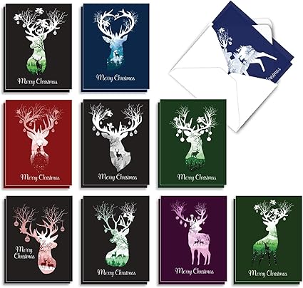 Amazon The Best Card Company トナカイシルエット 封筒付きメリークリスマスノートカード枚詰め合わせ 4 X 5 12インチ 野生のクリスマスカラーのトナカイ柄 Am2921xsg B2x10 グリーティングカード 文房具 オフィス用品