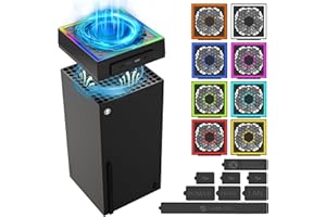 GAMSURFING Cooling Fan Dustproof for Xbox Series X Console with Colorful LED Light,Accessory with 6 Dust Cover Filter,8 Rubbe