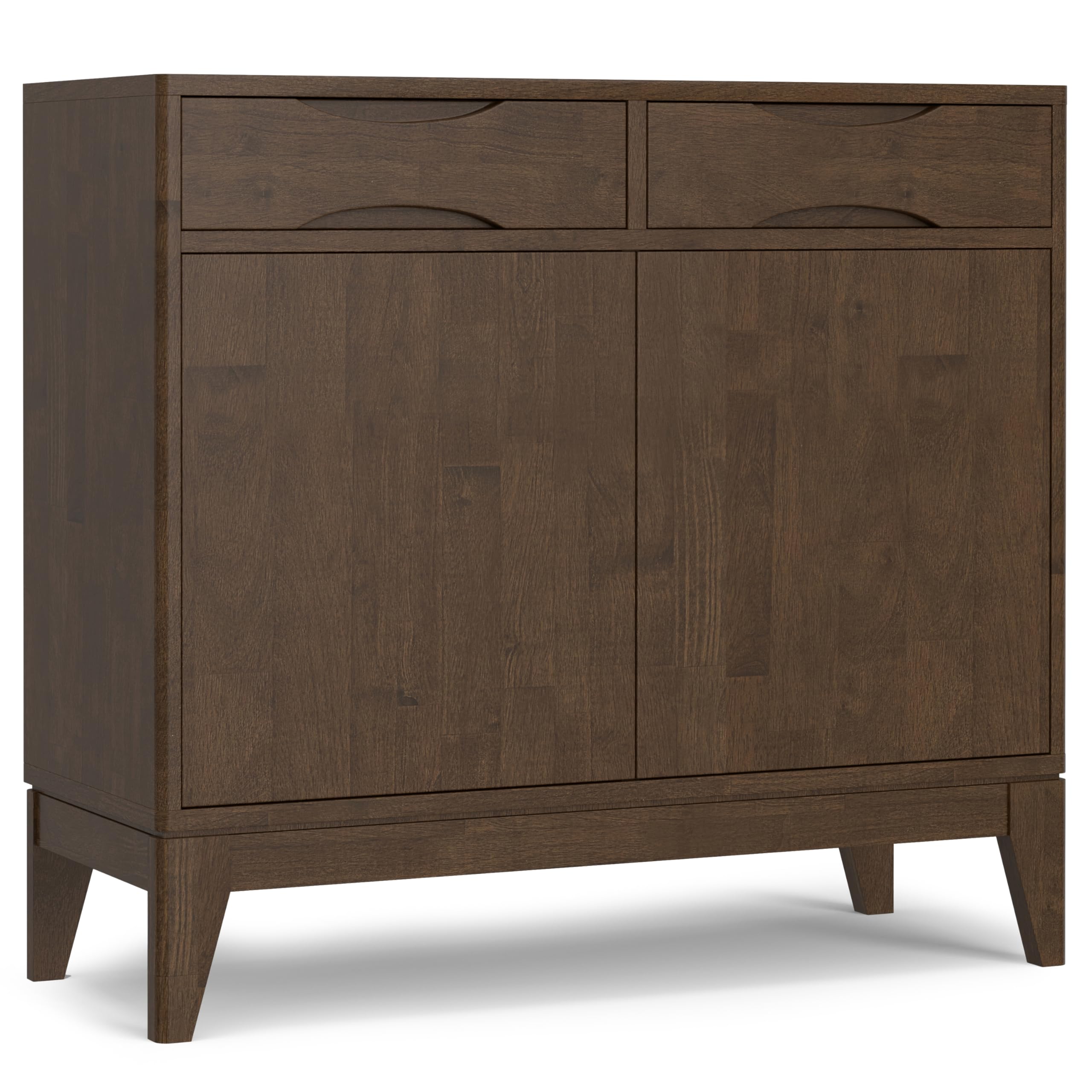 Photo 1 of SIMPLIHOME Harper Storage Cabinet - 40 inch Wide Solid Wood Medium Storage Cabinet in Walnut Brown, Mid-Century Modern Cupboard for Entryway or Dining Room with Drawers, Tapered Legs, and Shelves