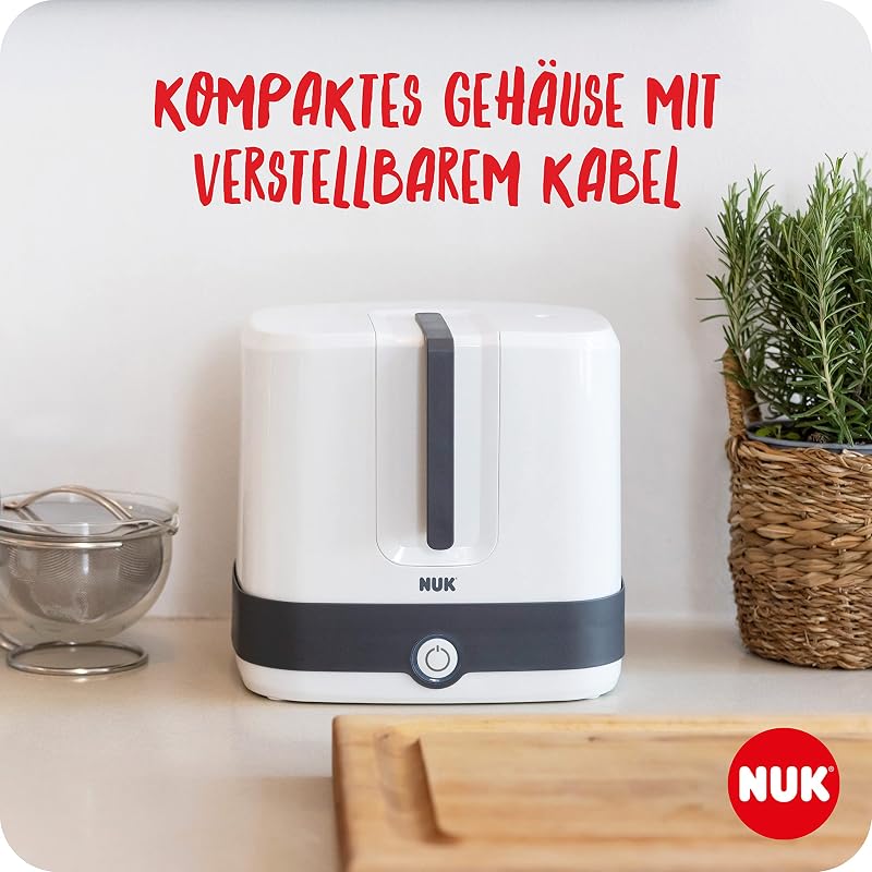 Vario Express Flaschensterilisator | sterilisiert bis zu 6 Babyflaschen plus Zubehör in 6 Minuten auf Wasserdampfbasis | automatische Abschaltung | herausnehmbarer Korb & versetzbare Stäbe