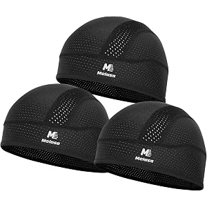 MELASA 3Pcs Cooling Skull Cap for Men – Breathable Mesh Sweat-Wicking Helmet Liner Cycling Caps for Running, Gym & Hard Hats