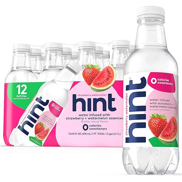 HINT FRUIT-INFUSED BOTTLED WATER, STRAWBERRY WATERMELON – SUGAR FREE FLAVORED WATER WITH ZERO CALORIES, NATURALLY FLAVORED, AND NO ARTIFICIAL SWEETENERS – 16 FL OZ (PACK OF 12)