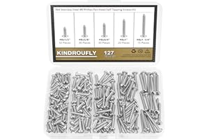 Kindroufly 127 Pieces #8 x 1/2" 5/8" 3/4" 1" 1-1/4" Phillips Pan Head Self-Tapping Screws, Wood Screws Assortment Kit, 304 Stainless Steel