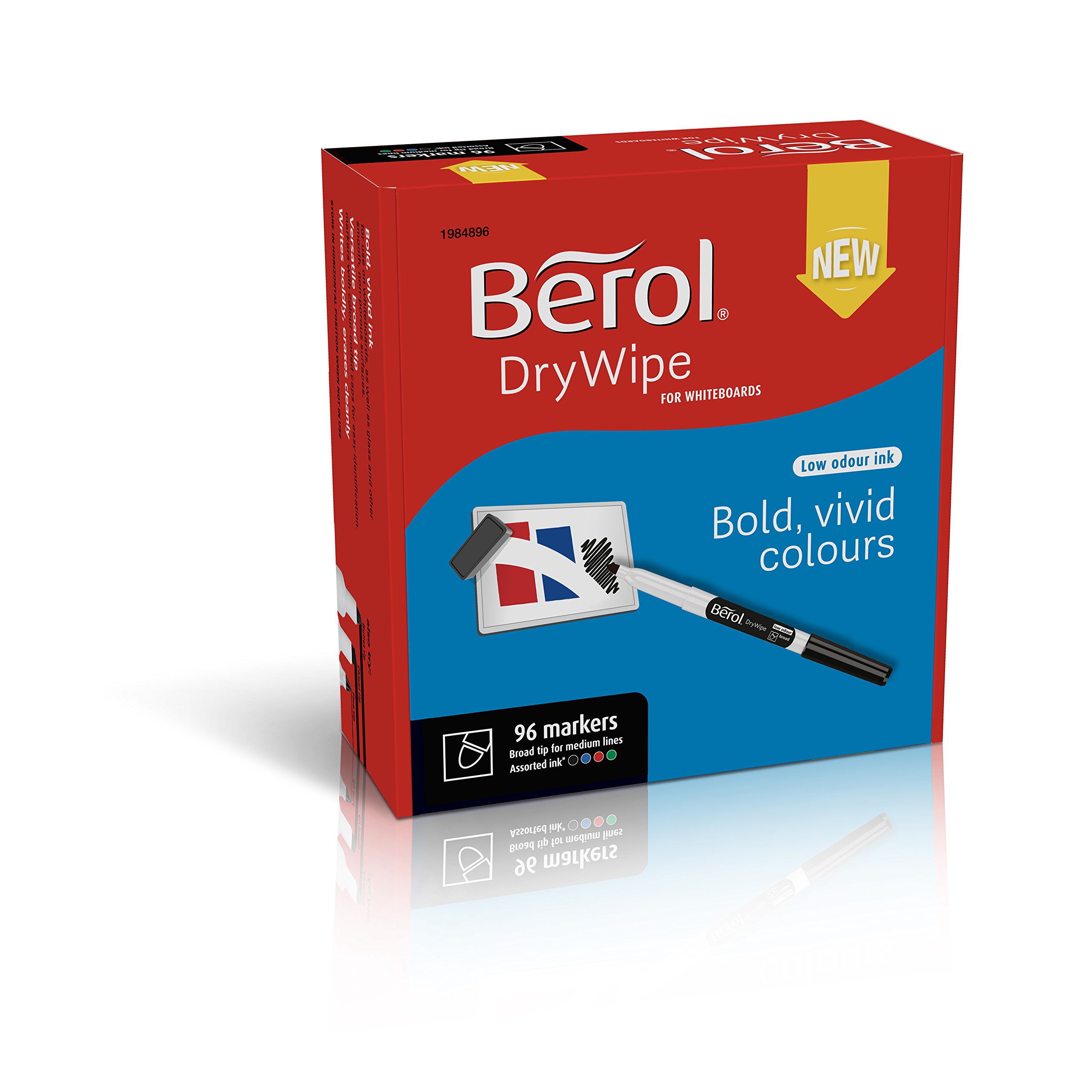 Berol Dry Wipe Broad Tip Whiteboard Pen - Assorted Standard Colours (Pack of 96)