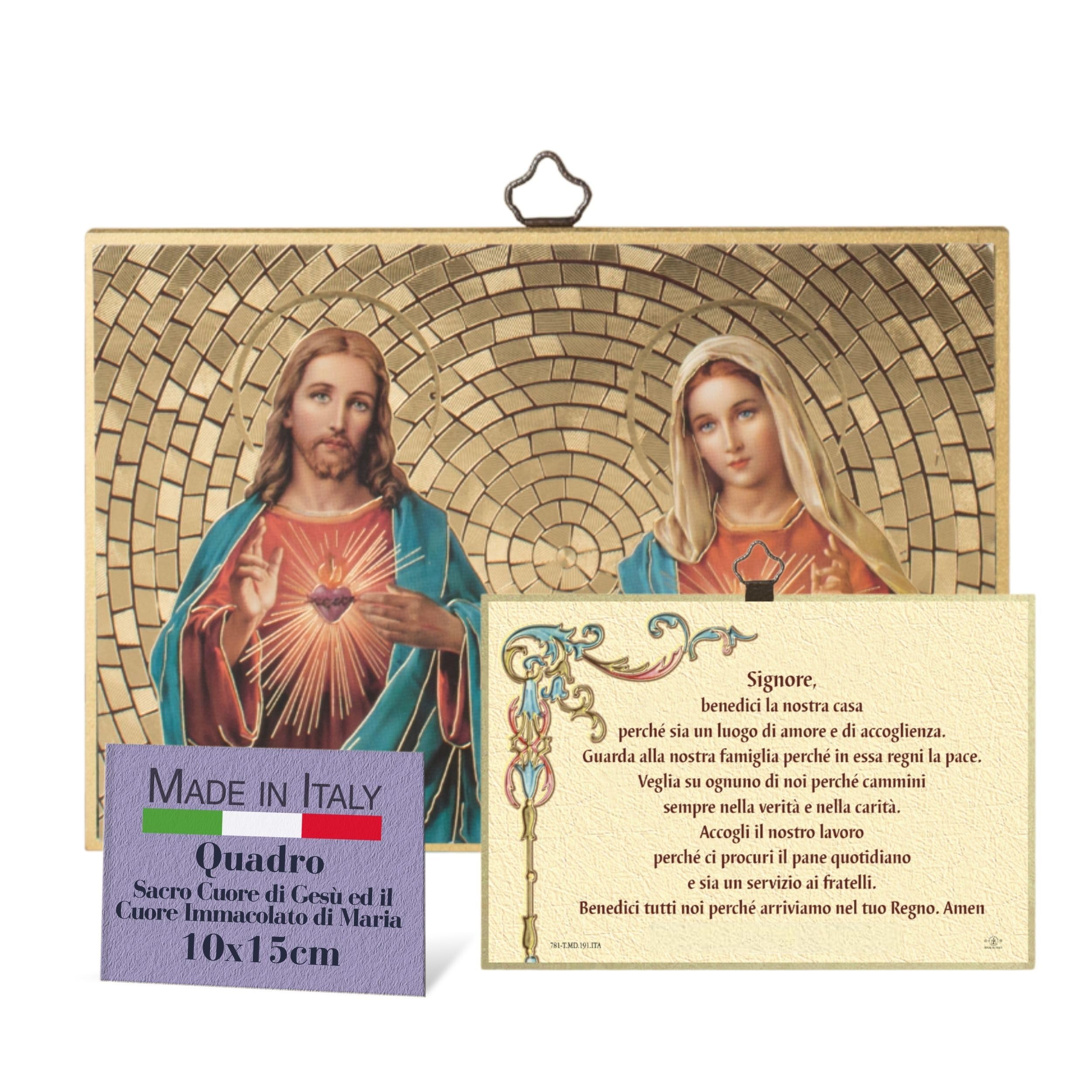 F.LLI BONELLA FRATELLI BONELLA - Religious Picture for Bedroom Heart of Jesus and the Immaculate Heart of Mary and Blessing - Picture in Poplar MDF Wood - Religious Picture for Bedroom 8 mm x 10 cm x
