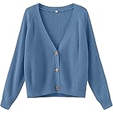TASAMO Women's Long Sleeve Knit Sweater Open Front Cardigan Button Loose Outerwear