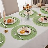 SHACOS Round Placemats Set of 6 Green Braided Woven Heat Resistant 38 cm view 7