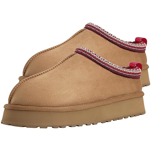 Forfoot Boots for Women, Platform Slippers Slippers for Women House Slipper Furry Boots Indoor Khaki 6-7