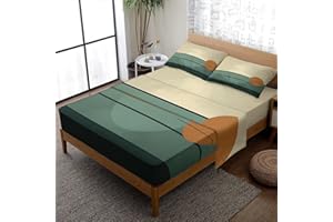Modern Mid Century Sheet Set Queen Size 4 Piece, Abstract Boho Geometric Pattern Printed Bed Sheets with 16 Inch Deep Pocket,