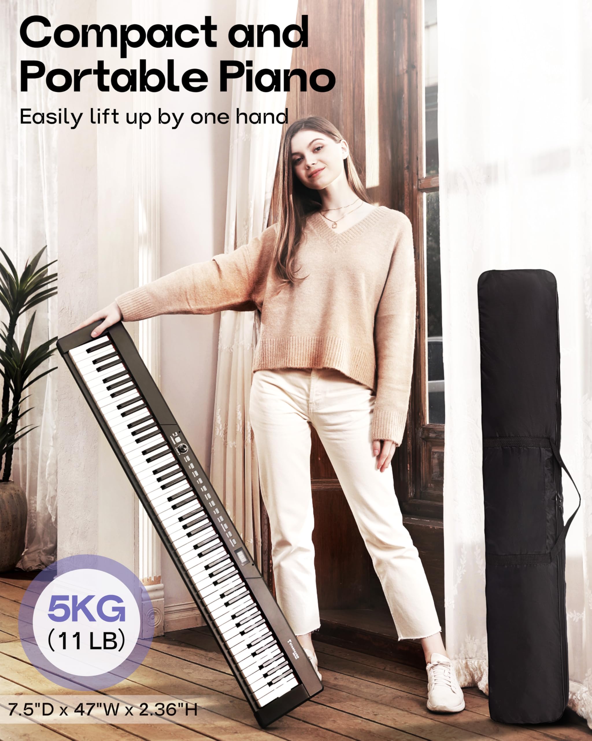Starfavor 88 key keyboard piano, Compact Portable Digital Piano with Semi Weighted 88 Keys, Electric Piano Keyboard Set for Beginners with Stand, Large Headphones, Sustain Pedal, Carrying Piano Case