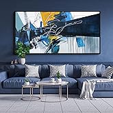 KLAKLA Extra Large Wall Art for Living Room - Blue and white Canvas Framed Wall Decor Living Room Abstract Picture Artwork for Office Bedroom Decorative Paintings