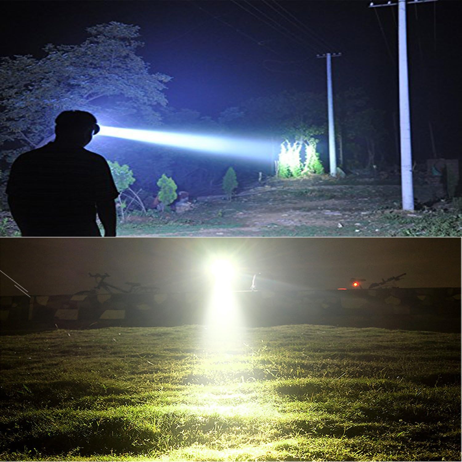 Odear Super Bright Headlamp Rechargeable LED Spotlight with Battery Powered Headlight for Garden Outdoor Camping Fishing (Large) - - 