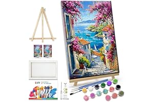 JOOZ Landscape Paint by Numbers for Adults Beginner with Frame Home Paint by Number on Canvas with Easel DIY Acrylic Painting for Ideal Gift Home Wall Decor 7.87x11.81 Inch