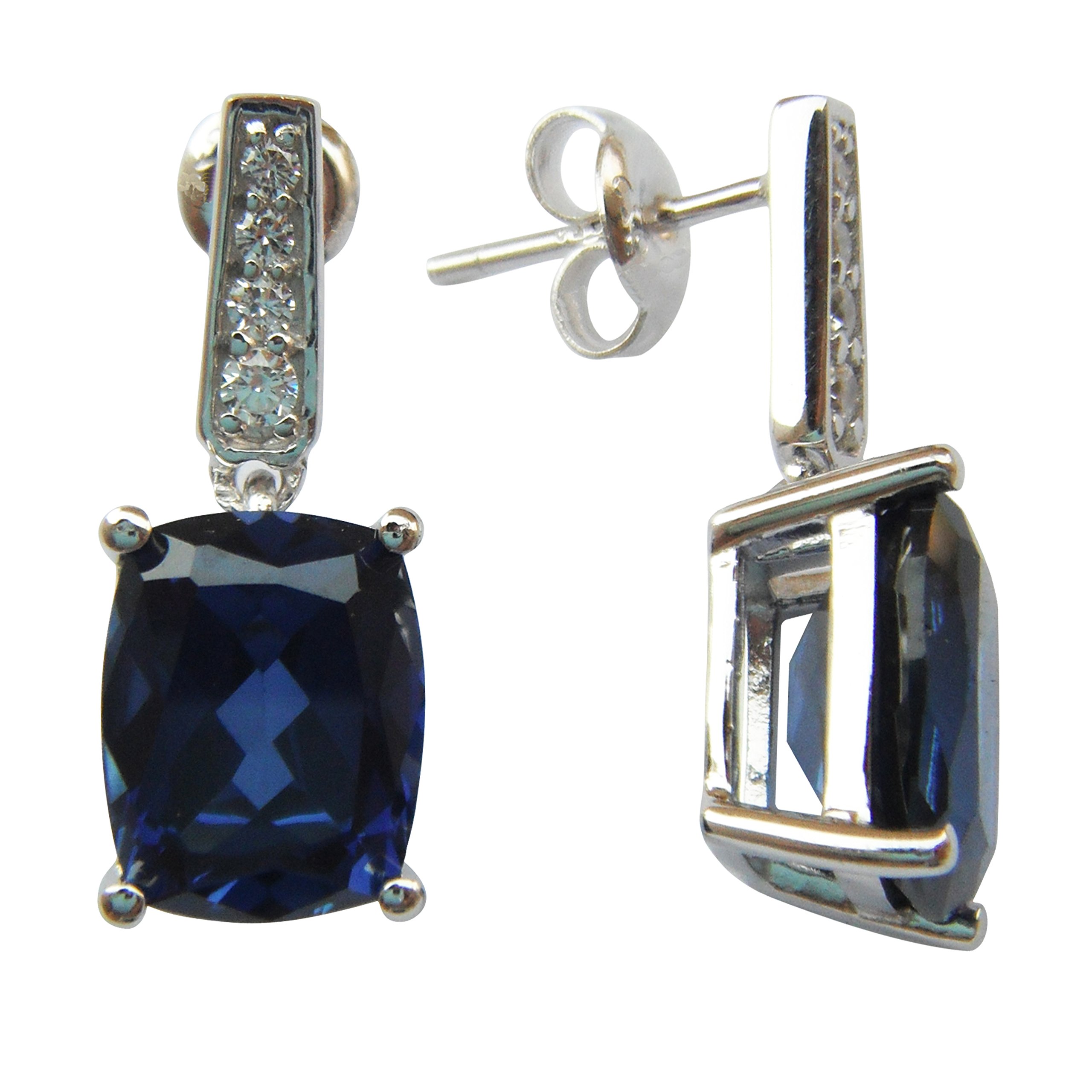 Navachi 925 Sterling Silver 18k White Gold Plated 9.5ct Square Sapphire Az9429e Stud Earrings