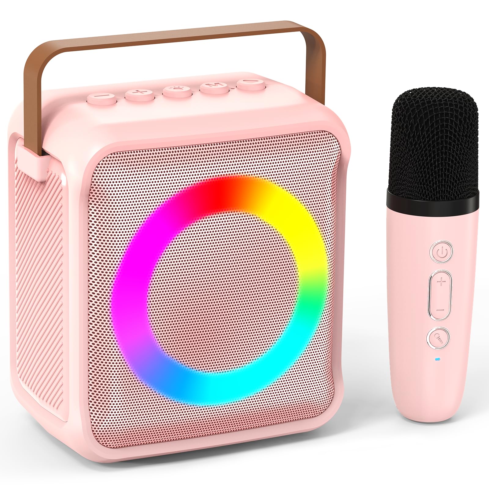 Ankuka Karaoke Toys for Kids & Adults with 1 Microphones, Portable Karaoke Machine with LED Light and Voice Changing Effects, Gifts for Age 3-18 Kids Boys Girls Families Birthday Party Home (Pink）