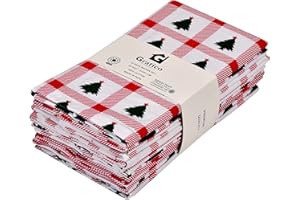 Gratico Dinner Napkins Christmas Tree Print Cloth Napkins Set of 12 Red/Green/White Color Dinner Napkins 20x20 Inches 100% Cotton Over Sized Cloth Napkins with Mitered Corners Dinner Napkins