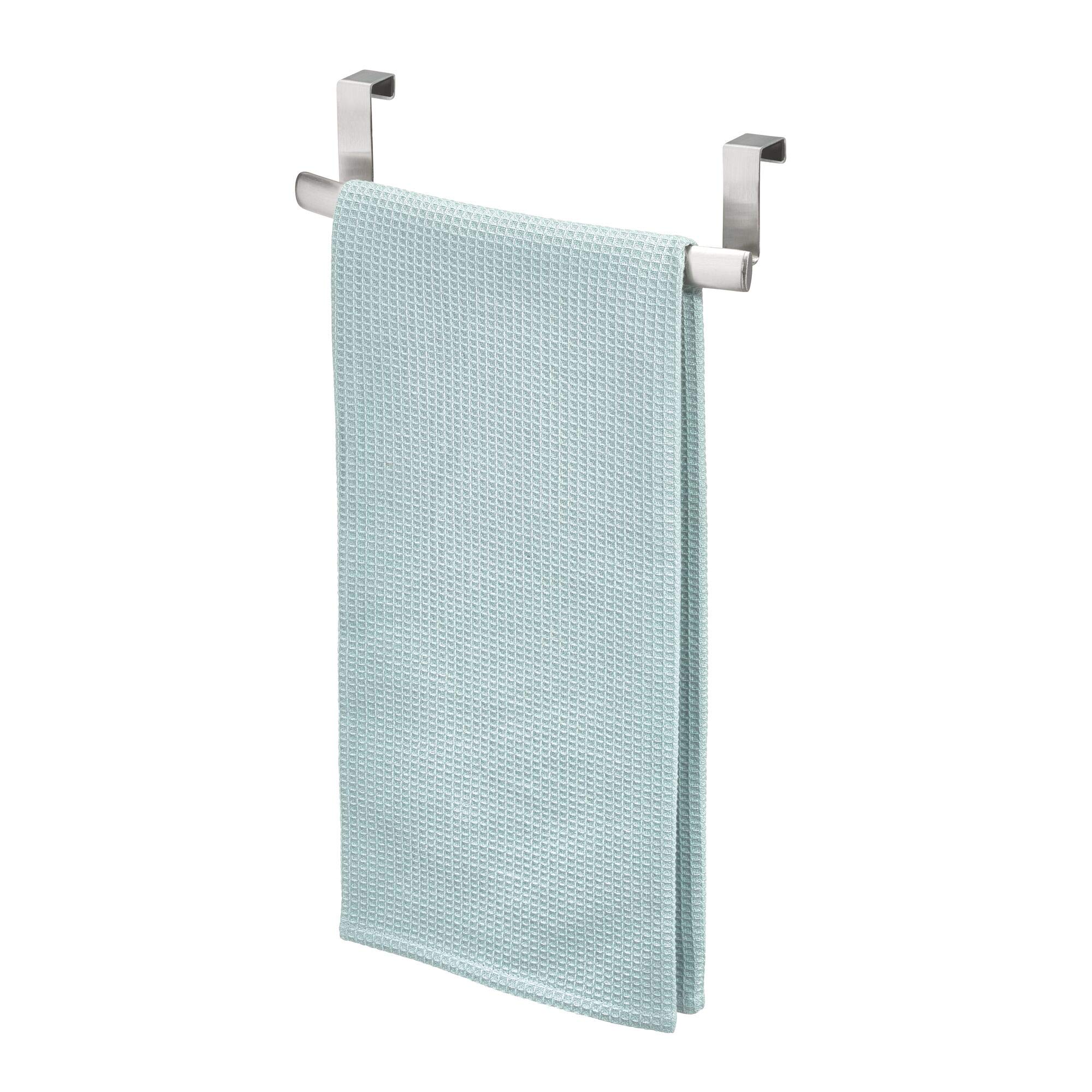 IDesign Steel Over-the-Cabinet Towel Bar - 9 Inch, Brushed Nickel, No-Tool Installation
