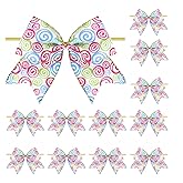 Meseey 12 Pcs Christmas Candy Cane Bows 6 Inch Pink Green Blue Swirl Pastel Ribbon Bows for Tree Wreaths Gift Wrapping Garland Party Holiday Home Decor (Pink, Swirl)