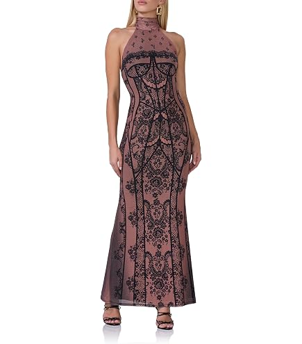 afrm halter ruffle maxi dress Women's Arlette High Neck Open Back Bodycon Dress, Noir Bustier, Large : Clothing, Shoes & Jewelry Metallic Multi