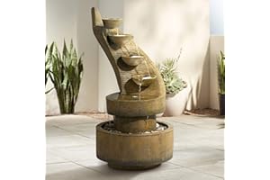 Cascading Modern Zen Outdoor Floor Fountain and Waterfalls 39 1/2" High with LED Light Decor for Garden Patio Backyard Deck Home Lawn Porch House Relaxation Exterior Balcony - John Timberland