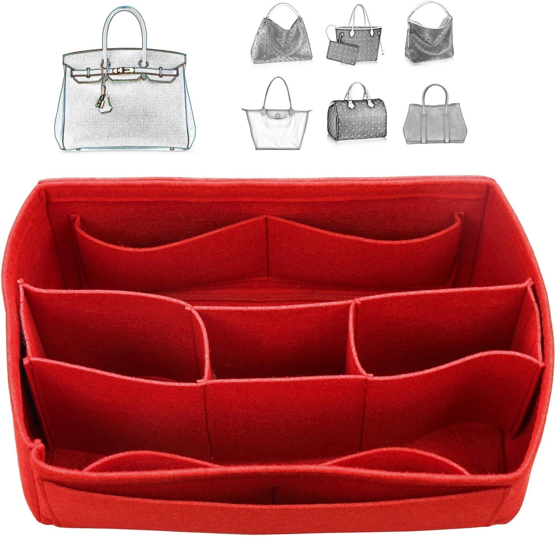 [Fits Her.mes Bags] Felt Tote Organizer (w/Detachable Compartments), Bag in Bag, Wool Purse Insert, Customized Tote Organize, Cosmetic Makeup Diaper Handbag