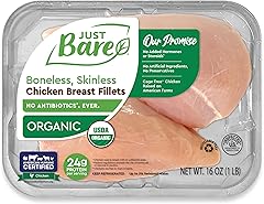 Just Bare® USDA Organic Fresh Chicken Breast Fillets | Antibiotic Free | Boneless | Skinless | 1.0 LB