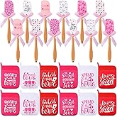 Maxcheck 24 Pcs Valentine's Day Silicone Spatula Pot Holders Set - 12 Cake Spatula with Pink Ribbon & 12 Heat Resistant Cotton Pot Holders with Pocket - Valentine Cooking Gift