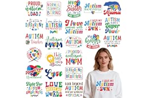 Shejdgart Autism Awareness Iron on Transfers - 24 Pcs Dtf Transfers Ready to Press, Colorful Puzzle Iron on Patches for T-Shi