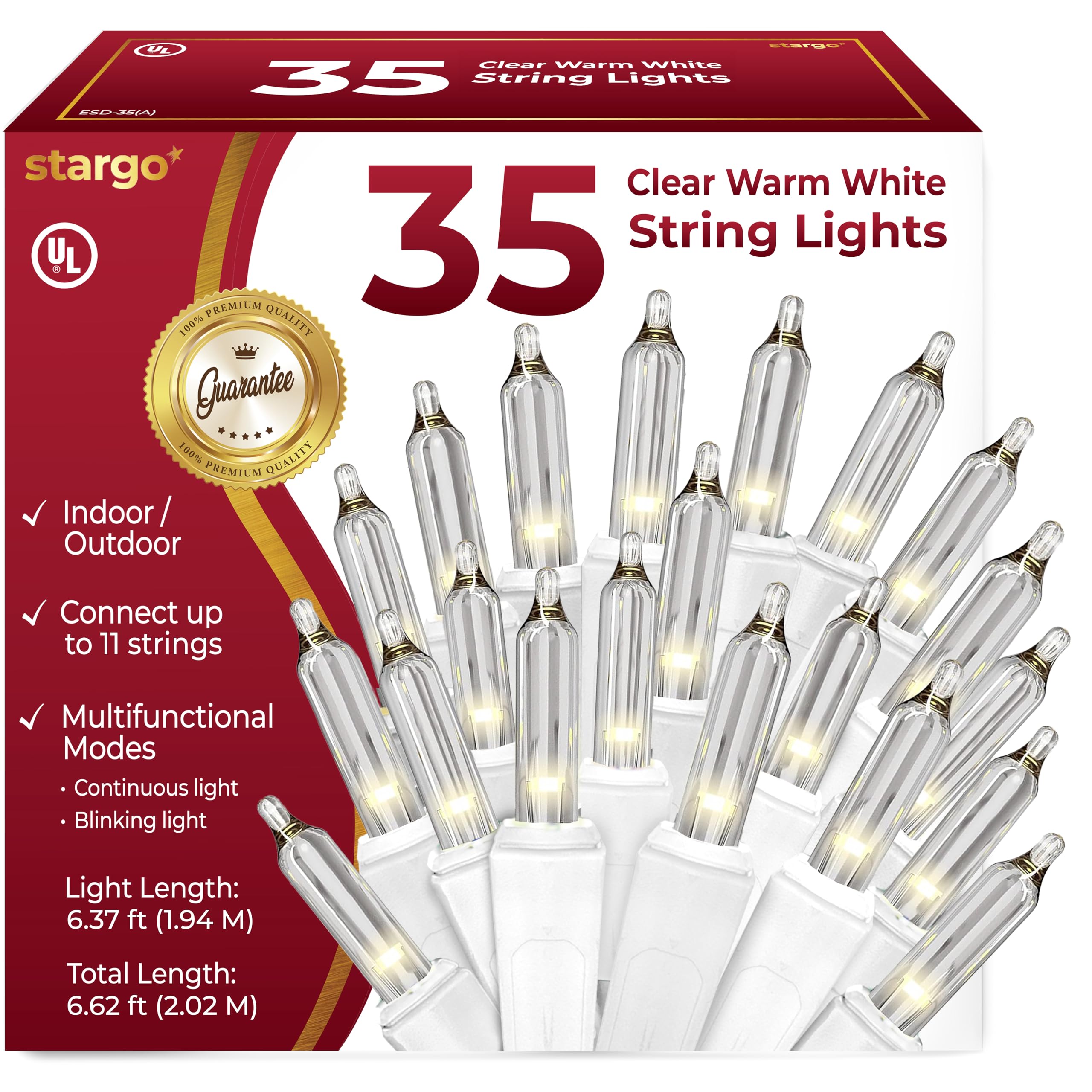 View 1 of *USED*
Clear Warm White Christmas Tree Lights - 6.3 ft String of 35 Incandescent Mini Bulbs Multifunctional Lighting Modes, for Decorative, Bedroom, Outdoor, Xmas Twinkle Lights with White Wire Total 6.6 ft