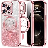 Hython for iPhone 12 Pro Case Glitter, Compatible with MagSafe Love Heart Magnetic Clear Phone Cases for Women Girls, Full Camera Protection Sparkle Plating Shockproof Protective Cover, Pink