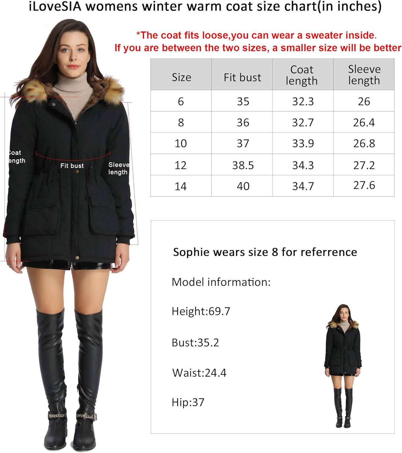 iloveSIA Womens Hooded Warm Coats Parkas with Faux Fur Jackets: Clothing