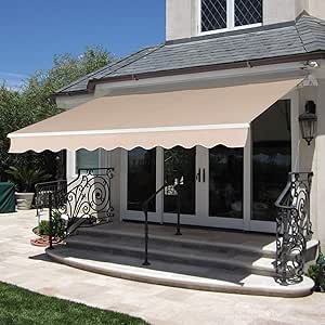 Best Choice Products Patio Manual Patio 8 2 X6 5 Retractable Deck Awning Sunshade Shelter Canopy Beige Amazon Ca Patio Lawn Garden