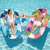 SEETOHOME 2 Pack Pool Floats Adult Heavy Duty, Inflatable Pool Lounger Float with Detachable Cup Holders &amp; Backrest, Extra Large Pool Rafts Water Floaties for Adults Swimming Pools Beach Lake Party
