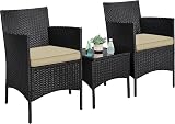 Yaheetech 3-Piece Rattan Garden Set with Cushions Black Khaki